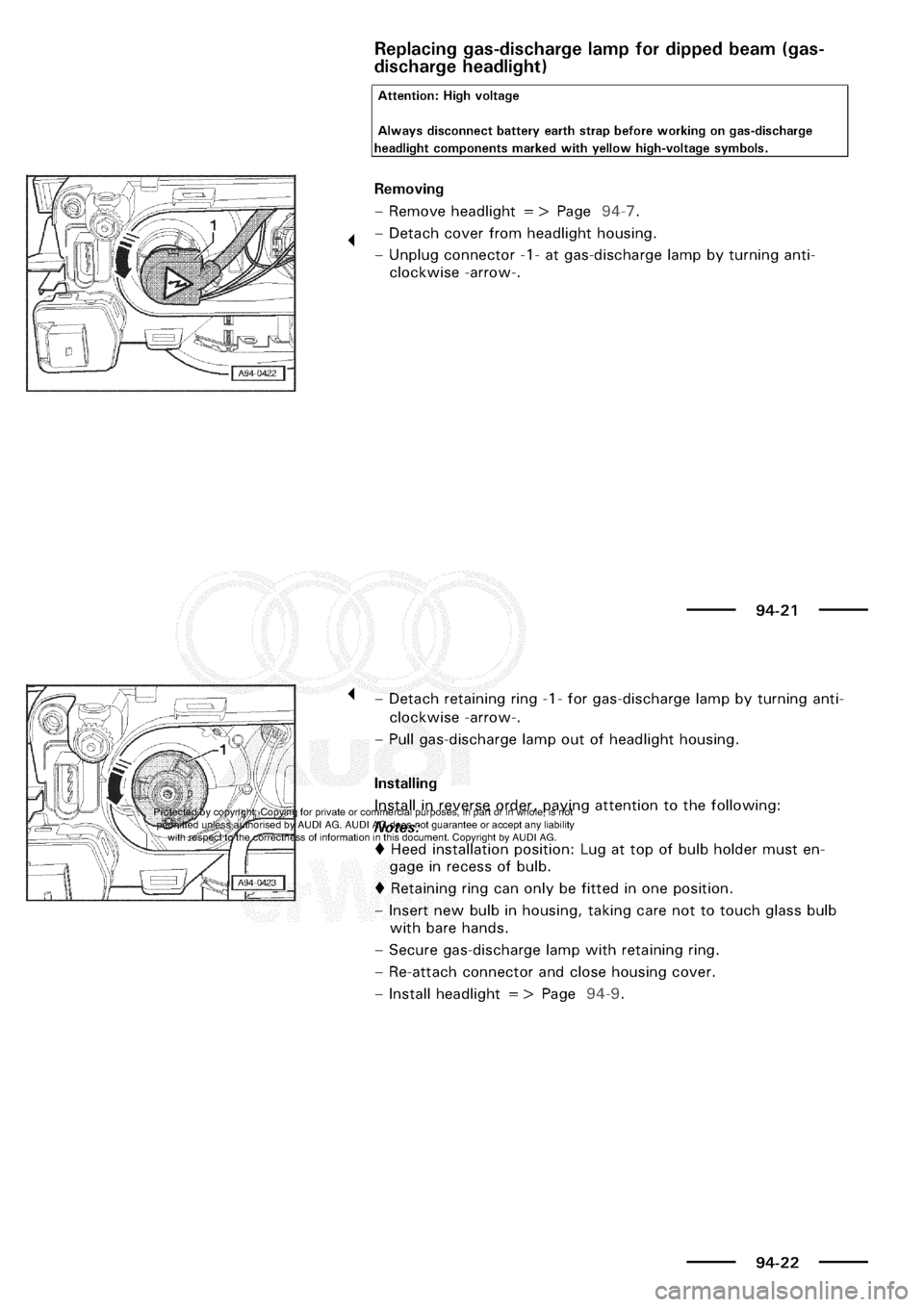 AUDI A3 1998 8L / 1.G Electrical System Workshop Manual 