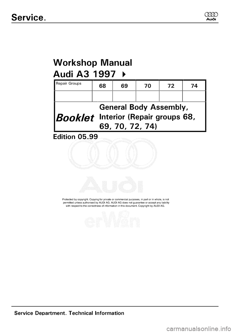 AUDI A3 1997 8L / 1.G General Body Assembly Interior Workshop Manual 