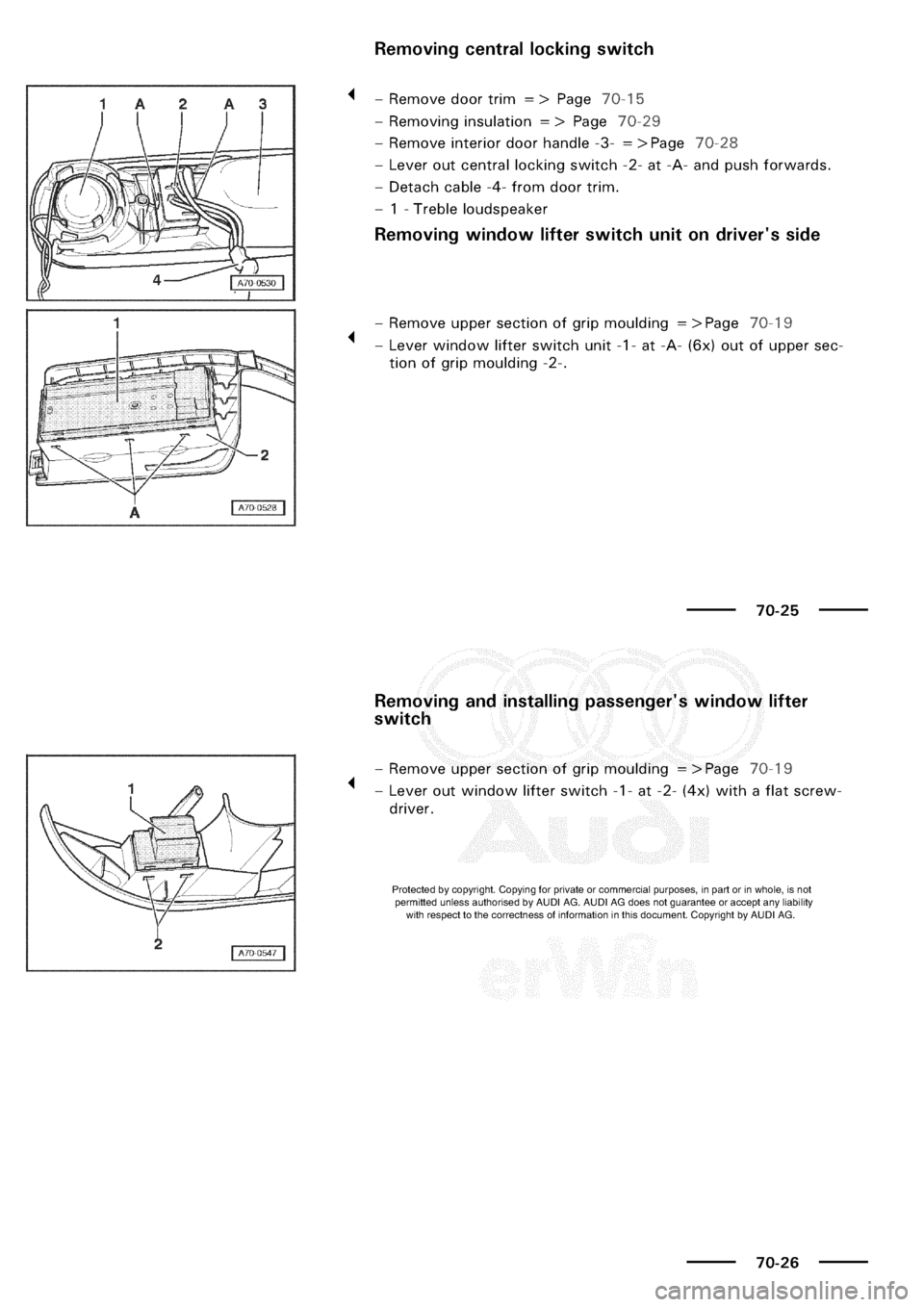 AUDI A3 1997 8L / 1.G General Body Assembly Interior Workshop Manual 
