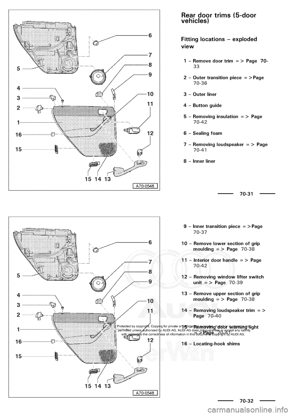 AUDI A3 1997 8L / 1.G General Body Assembly Interior Workshop Manual 
