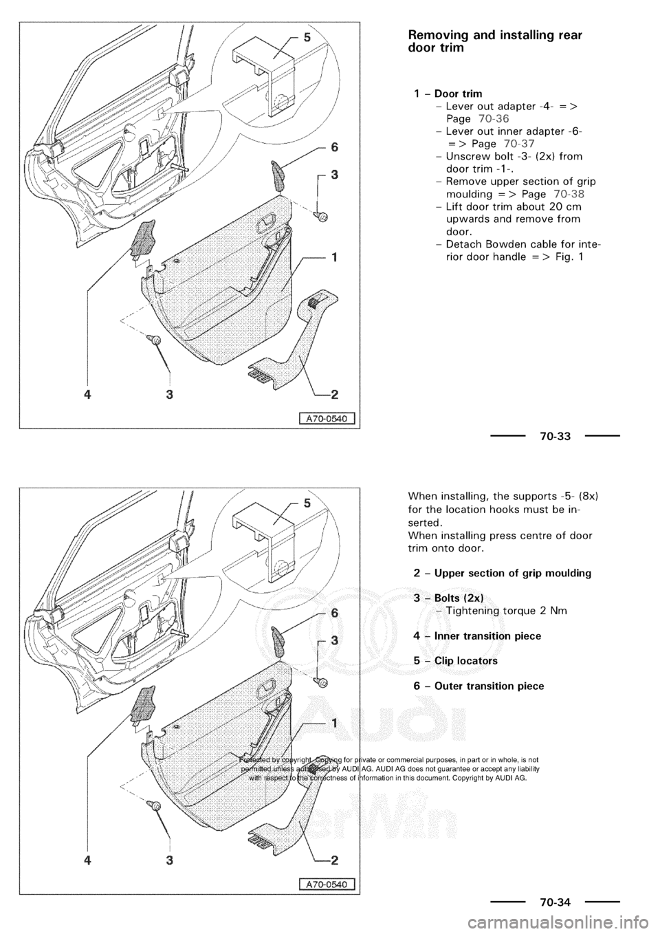 AUDI A3 1997 8L / 1.G General Body Assembly Interior Workshop Manual 