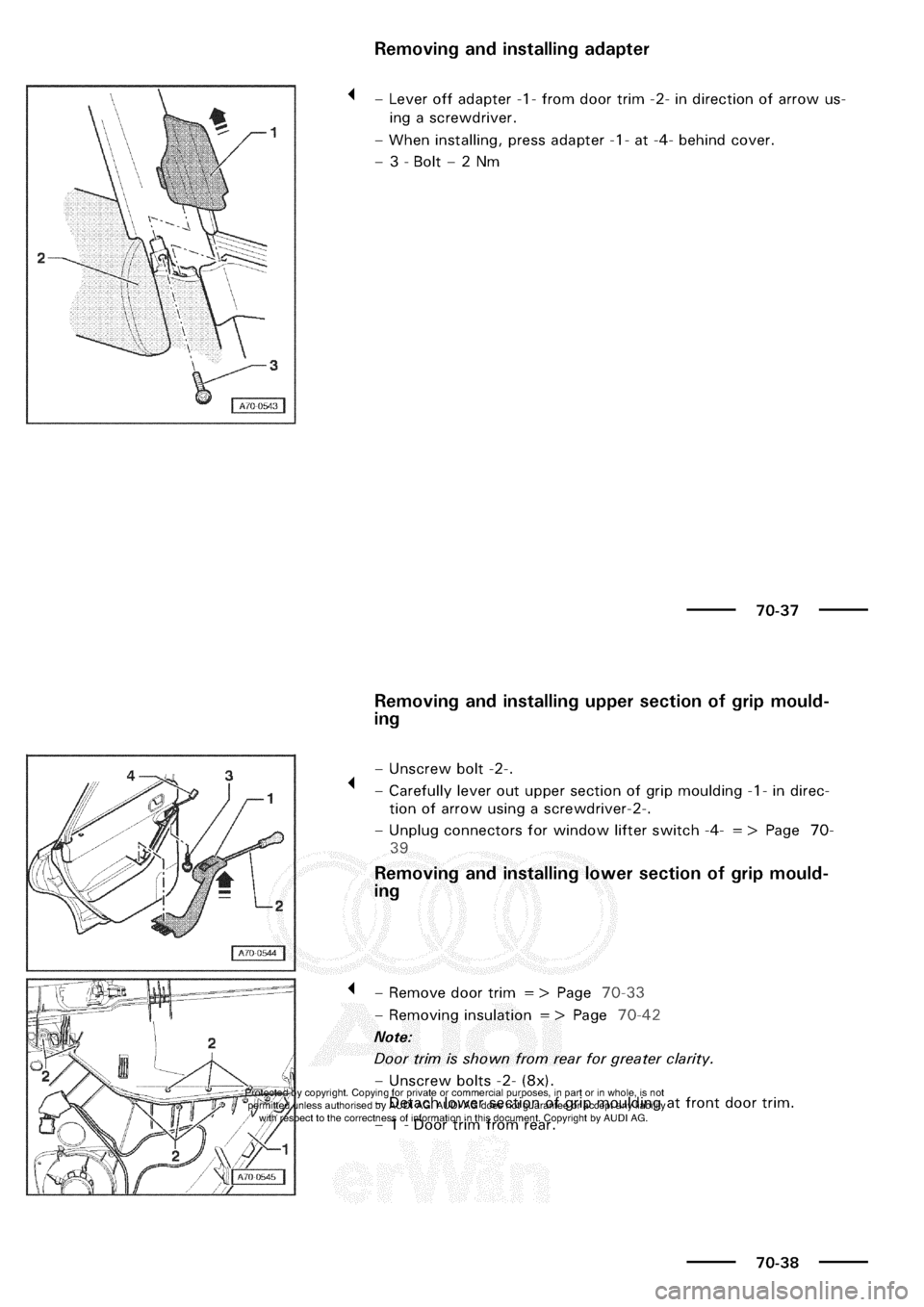 AUDI A3 1997 8L / 1.G General Body Assembly Interior Workshop Manual 