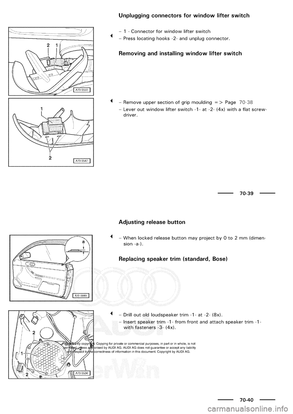 AUDI A3 1997 8L / 1.G General Body Assembly Interior Workshop Manual 