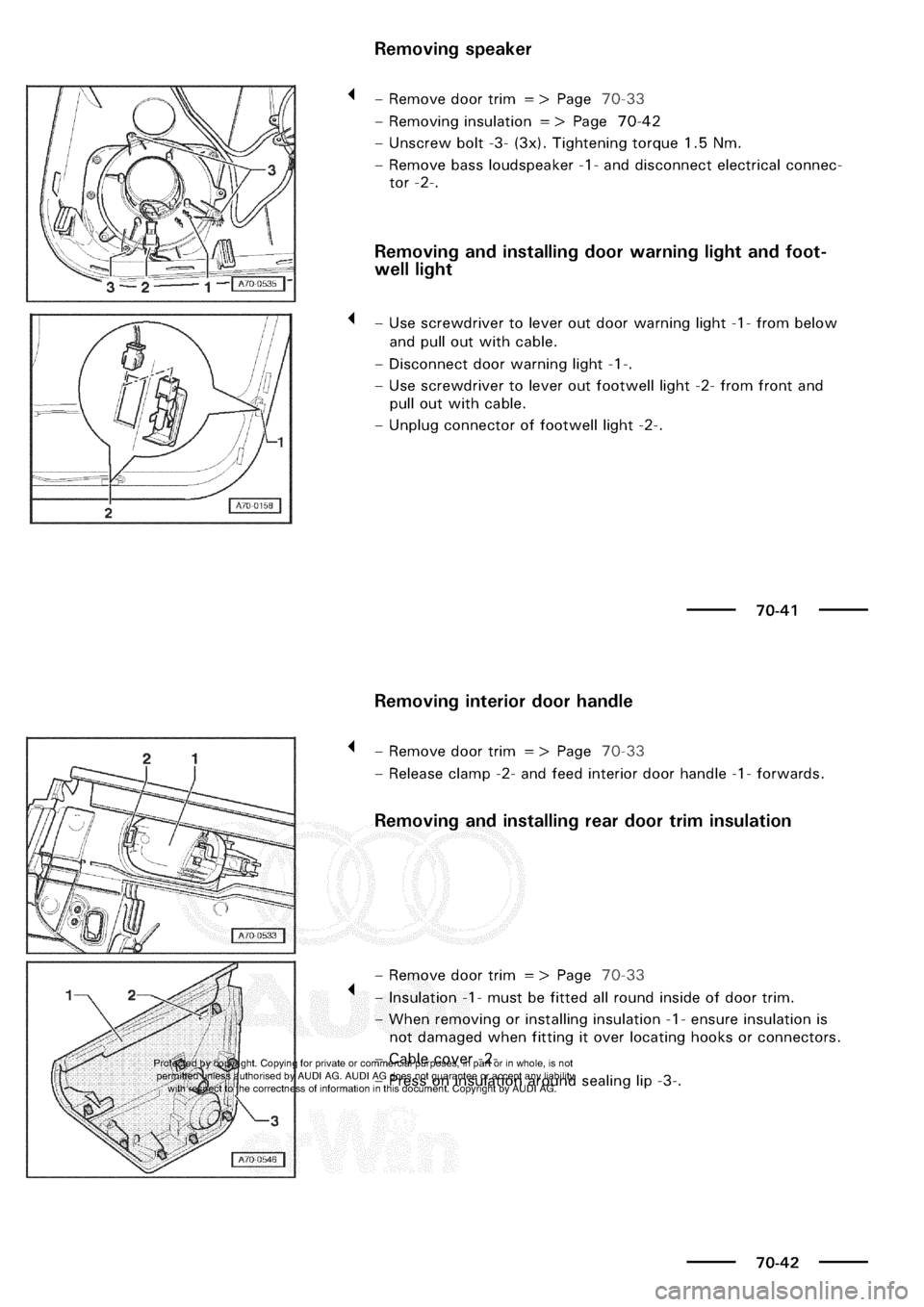 AUDI A3 1997 8L / 1.G General Body Assembly Interior Workshop Manual 