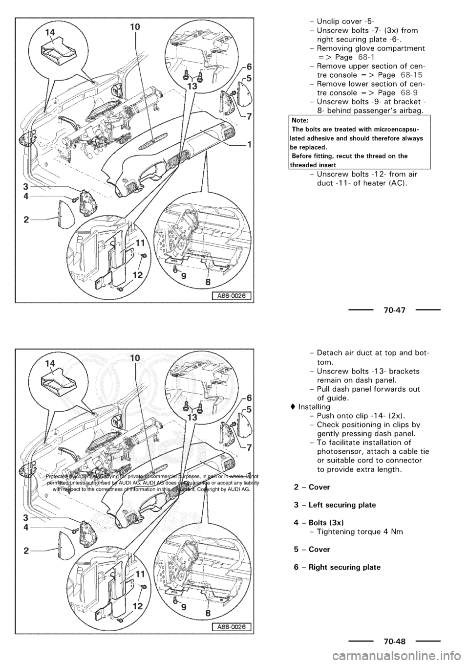 AUDI A3 1997 8L / 1.G General Body Assembly Interior Workshop Manual 