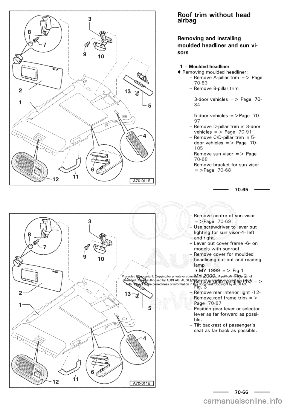AUDI A3 1997 8L / 1.G General Body Assembly Interior Workshop Manual 