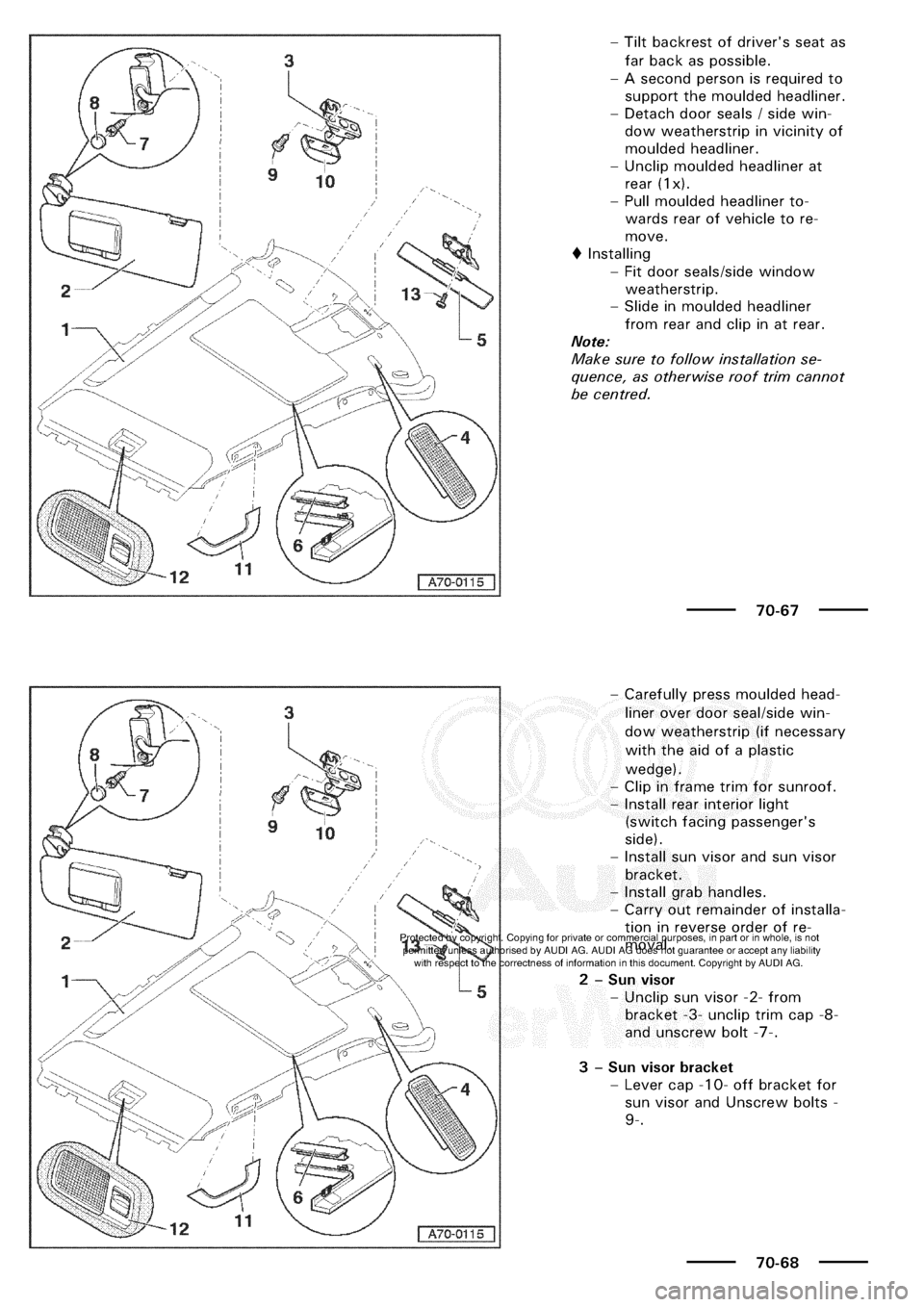 AUDI A3 1997 8L / 1.G General Body Assembly Interior Workshop Manual 