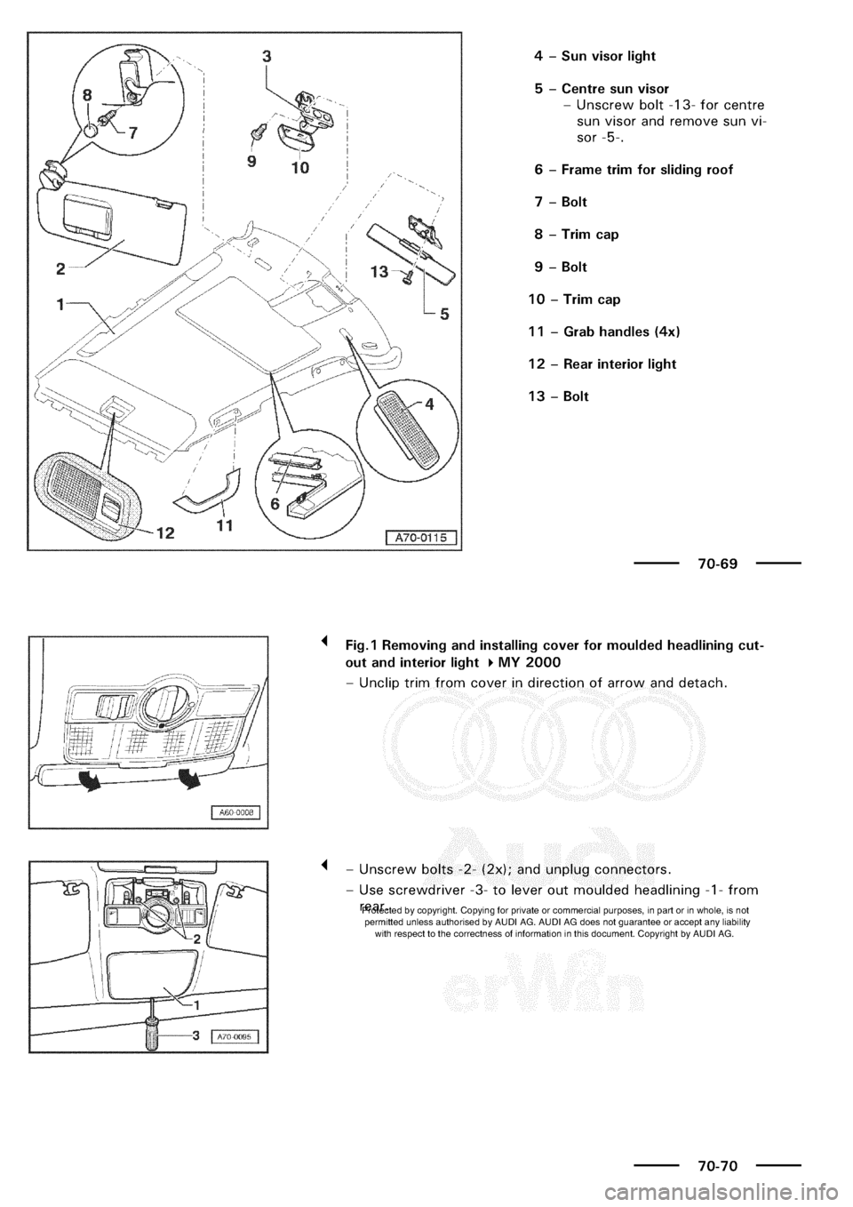 AUDI A3 1997 8L / 1.G General Body Assembly Interior Workshop Manual 