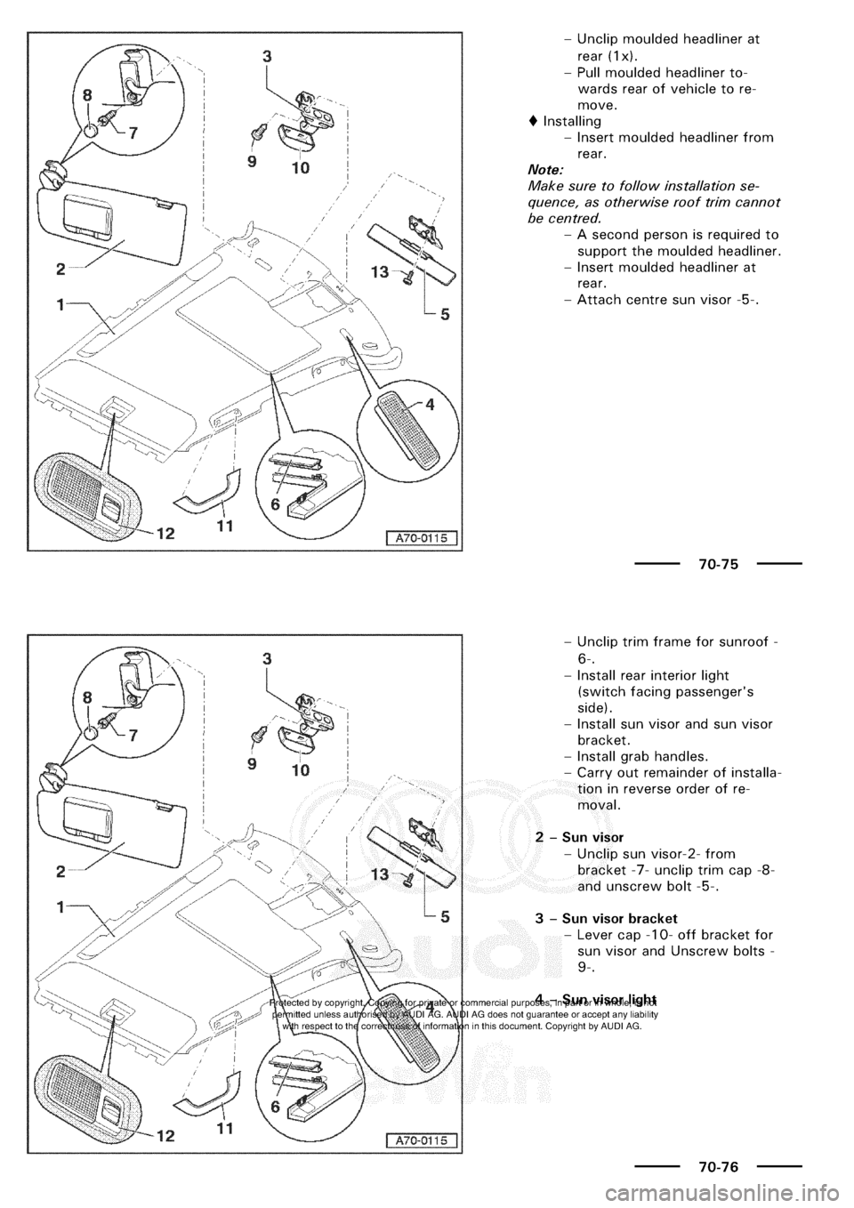 AUDI A3 1997 8L / 1.G General Body Assembly Interior Workshop Manual 