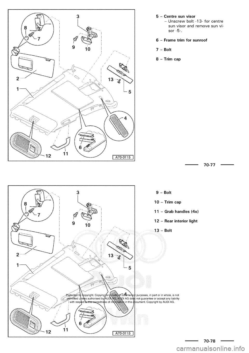 AUDI A3 1997 8L / 1.G General Body Assembly Interior Workshop Manual 