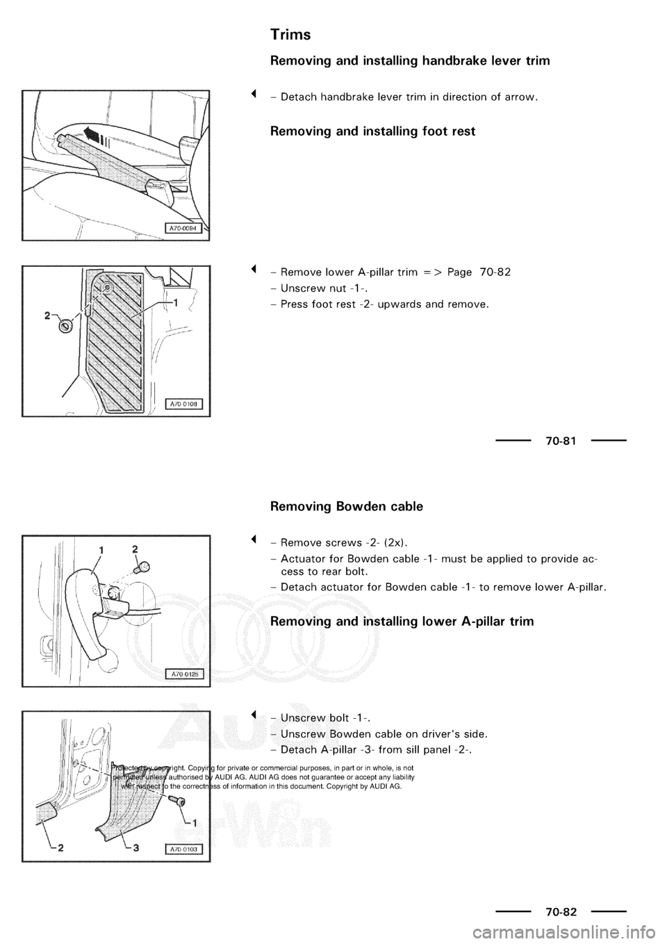 AUDI A3 1997 8L / 1.G General Body Assembly Interior Workshop Manual 