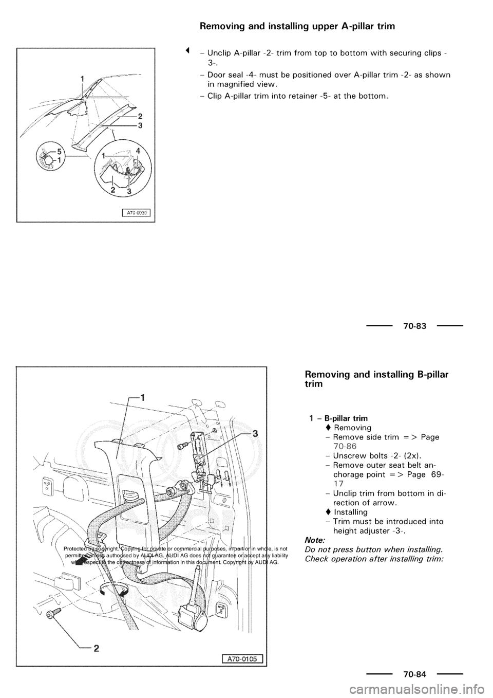 AUDI A3 1997 8L / 1.G General Body Assembly Interior Workshop Manual 