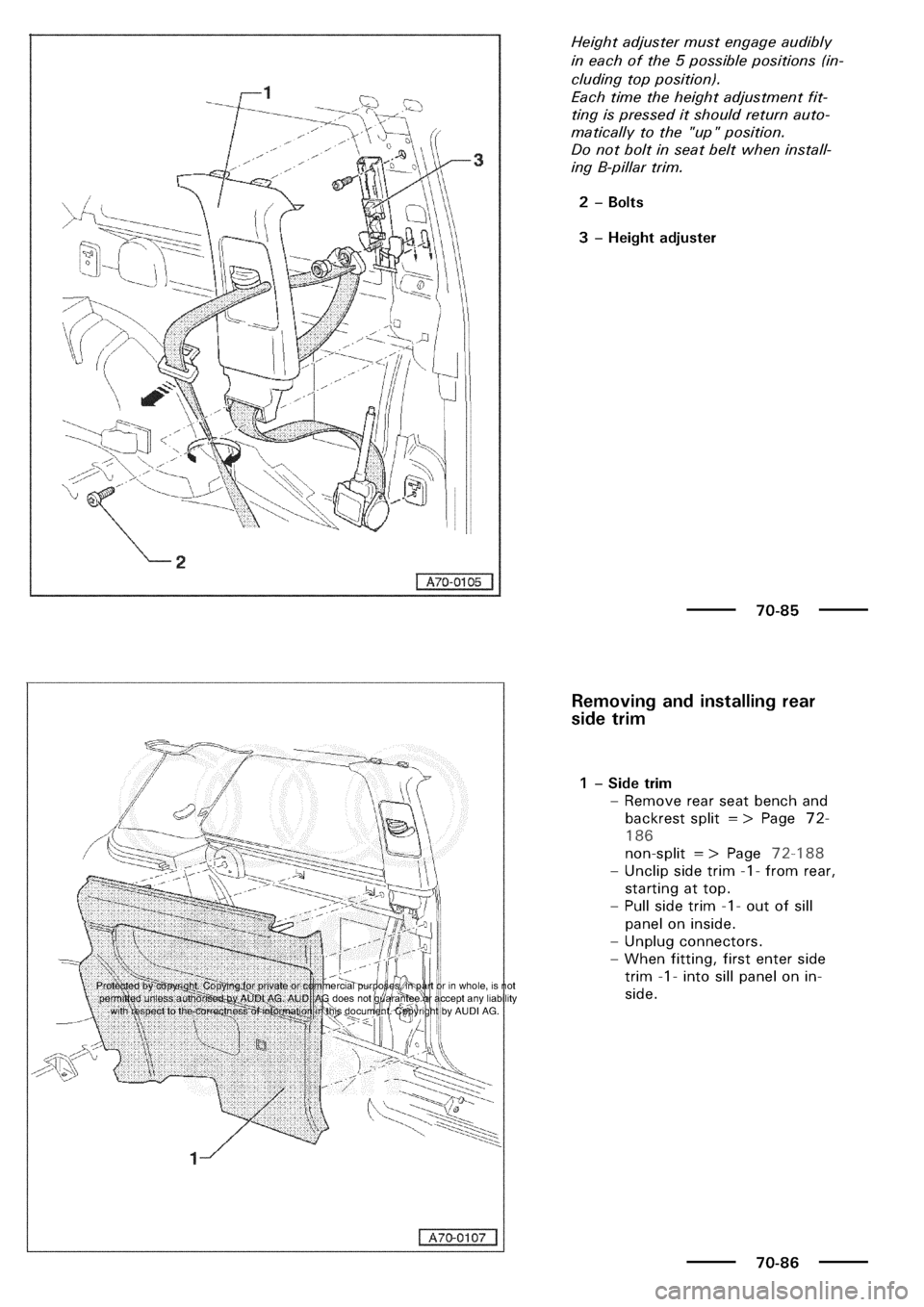 AUDI A3 1997 8L / 1.G General Body Assembly Interior Workshop Manual 