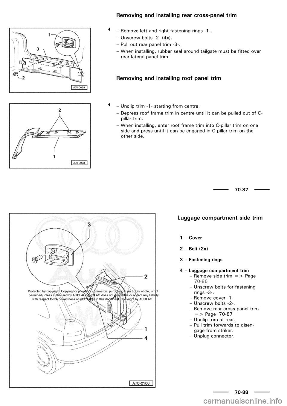AUDI A3 1997 8L / 1.G General Body Assembly Interior Workshop Manual 
