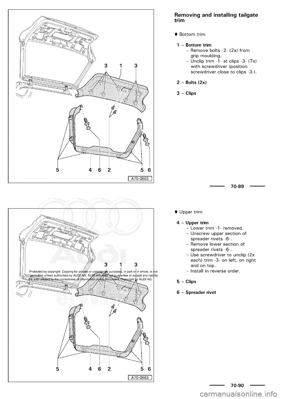 AUDI A3 1997 8L / 1.G General Body Assembly Interior Workshop Manual 