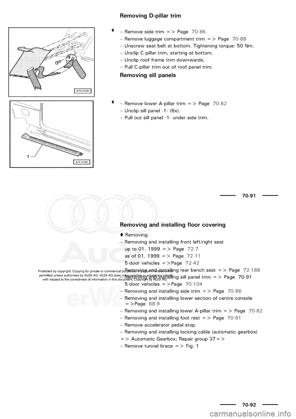 AUDI A3 1997 8L / 1.G General Body Assembly Interior Workshop Manual 