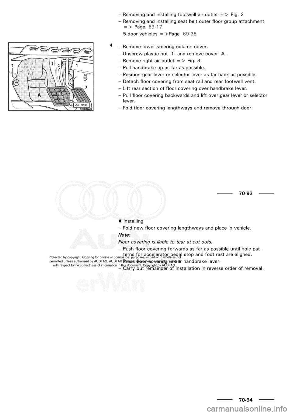 AUDI A3 1997 8L / 1.G General Body Assembly Interior Workshop Manual 