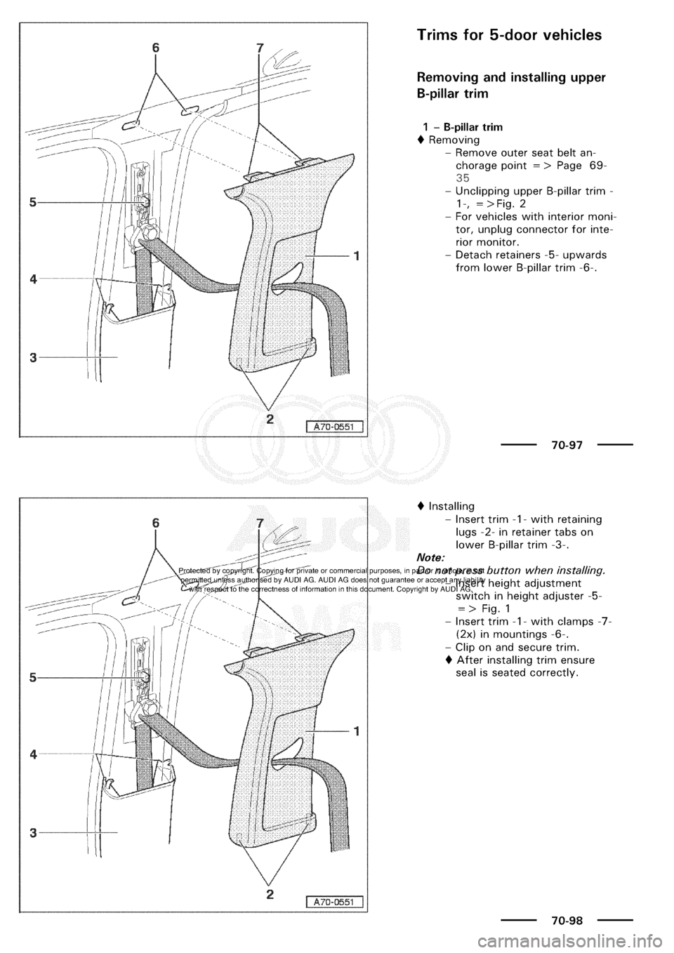 AUDI A3 1997 8L / 1.G General Body Assembly Interior Workshop Manual 