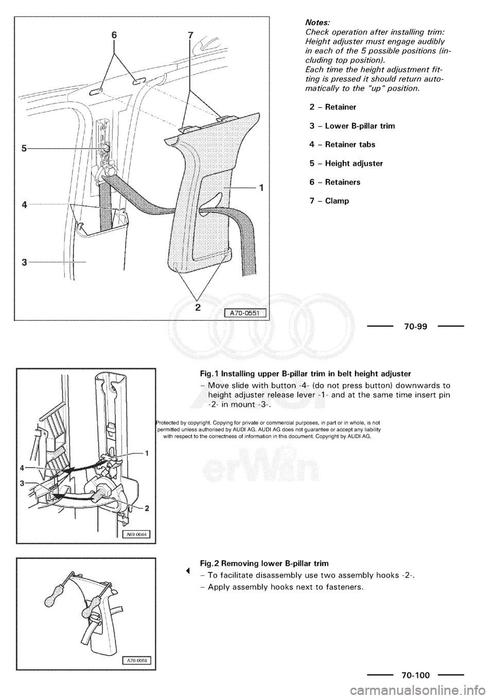 AUDI A3 1997 8L / 1.G General Body Assembly Interior Workshop Manual 