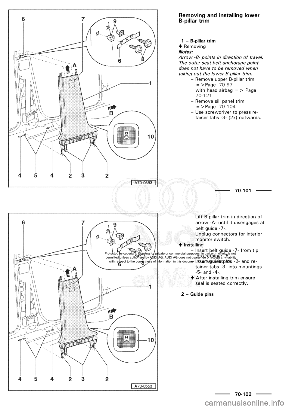 AUDI A3 1997 8L / 1.G General Body Assembly Interior Workshop Manual 