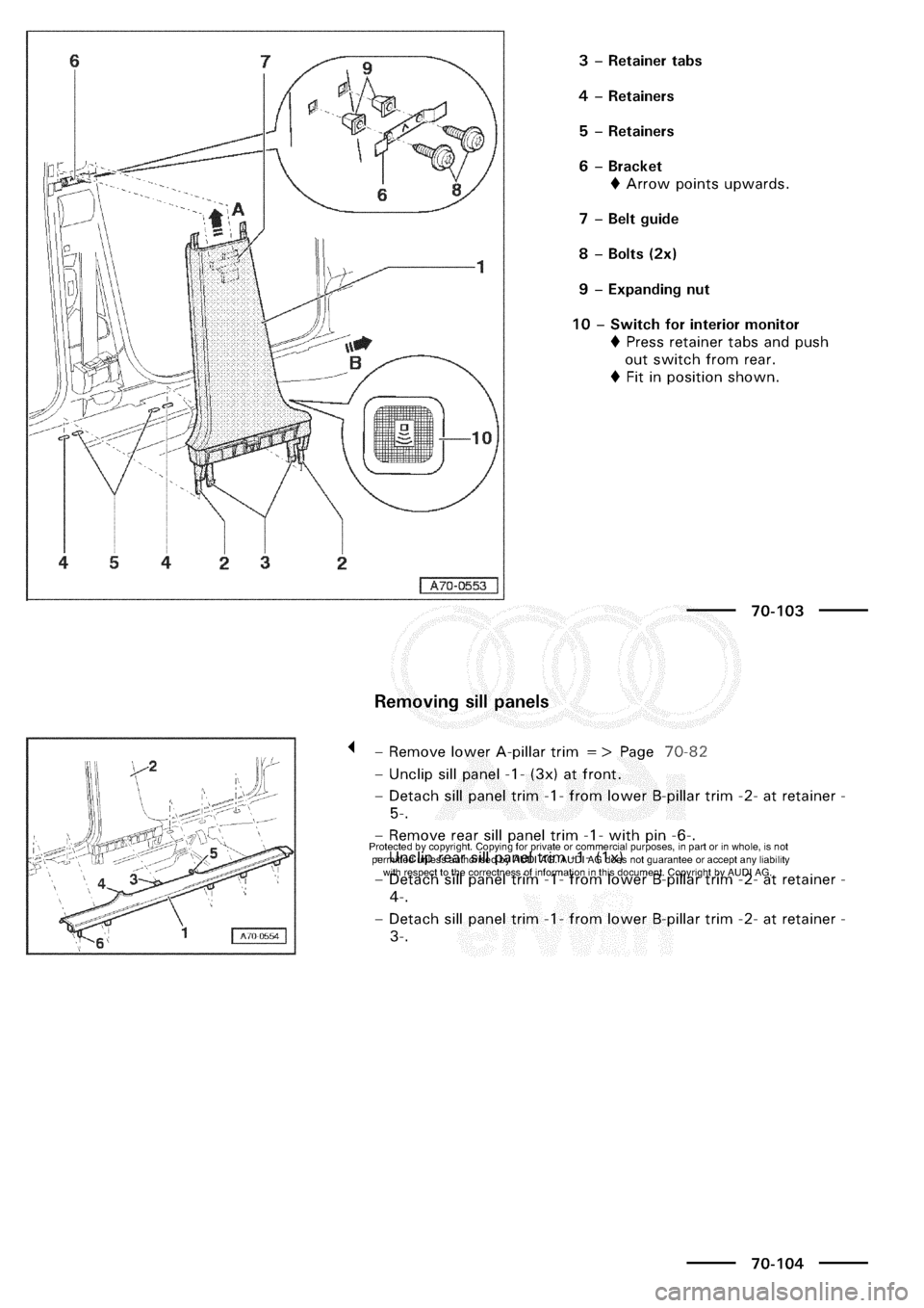 AUDI A3 1997 8L / 1.G General Body Assembly Interior Workshop Manual 