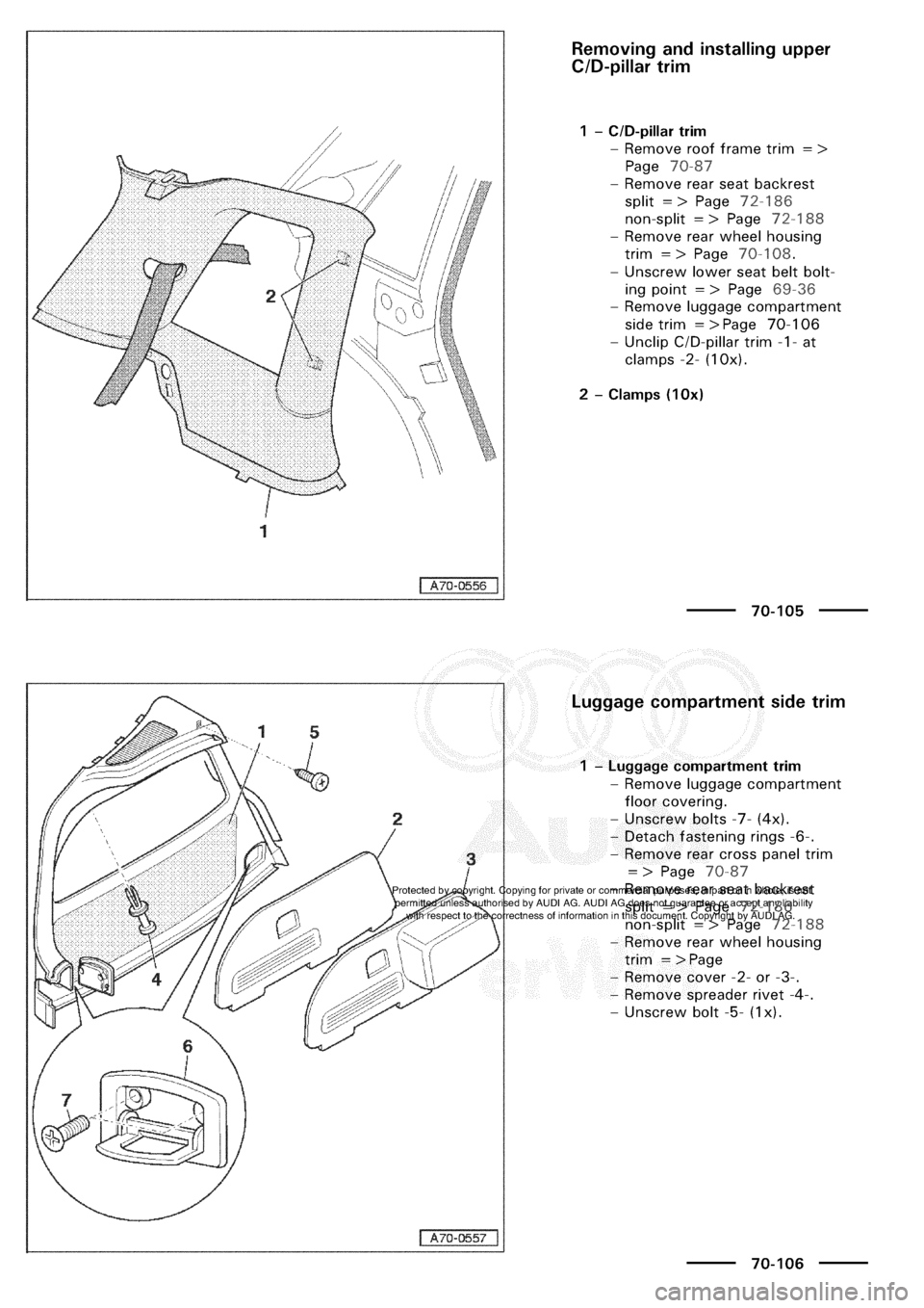 AUDI A3 1997 8L / 1.G General Body Assembly Interior Workshop Manual 