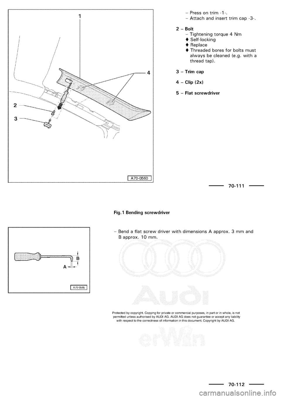 AUDI A3 1997 8L / 1.G General Body Assembly Interior Workshop Manual 
