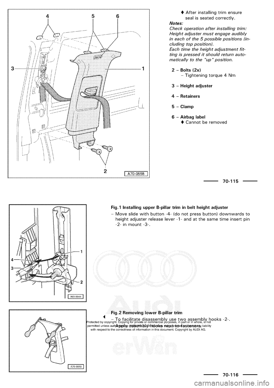 AUDI A3 1997 8L / 1.G General Body Assembly Interior Workshop Manual 