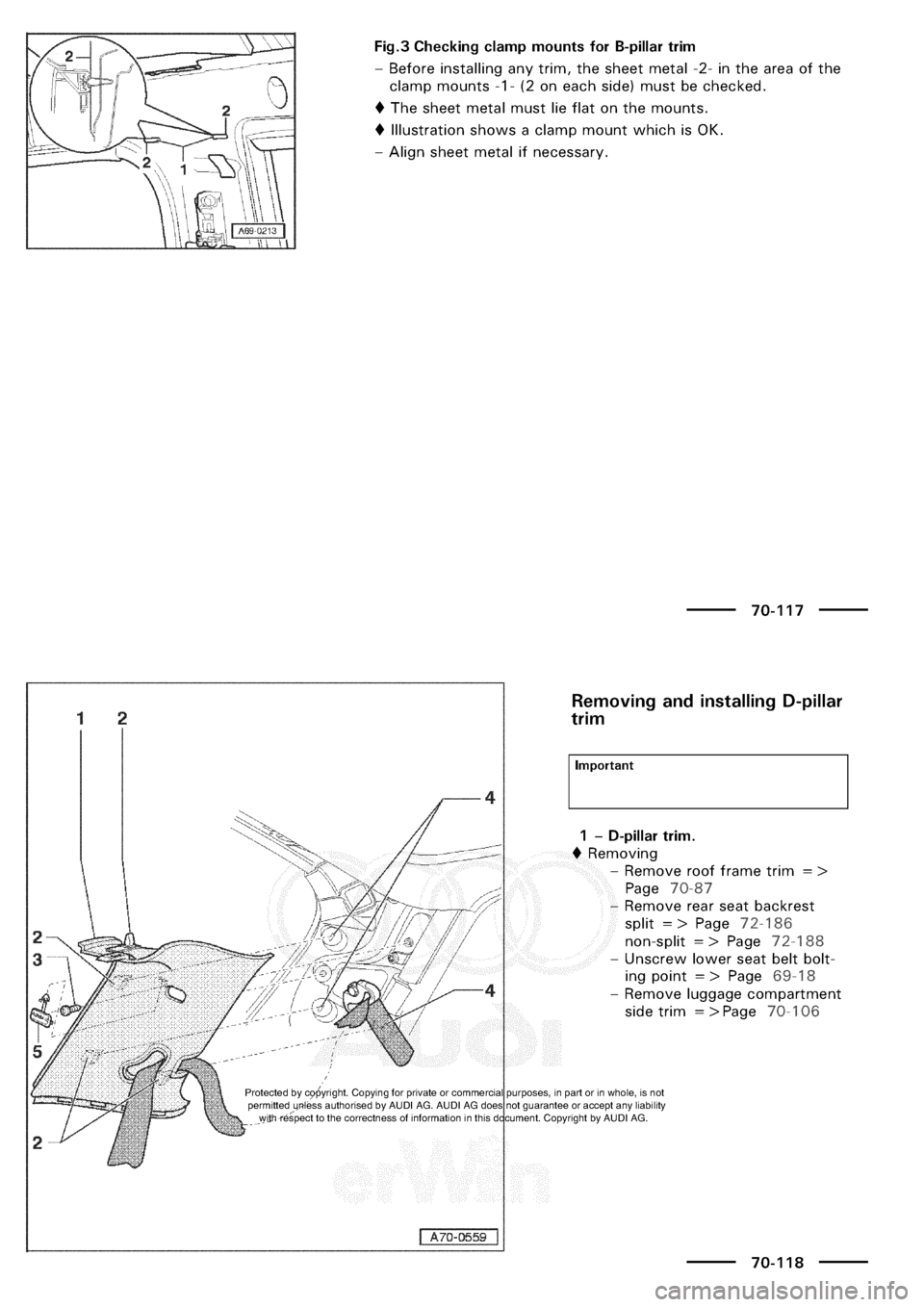 AUDI A3 1997 8L / 1.G General Body Assembly Interior Workshop Manual 