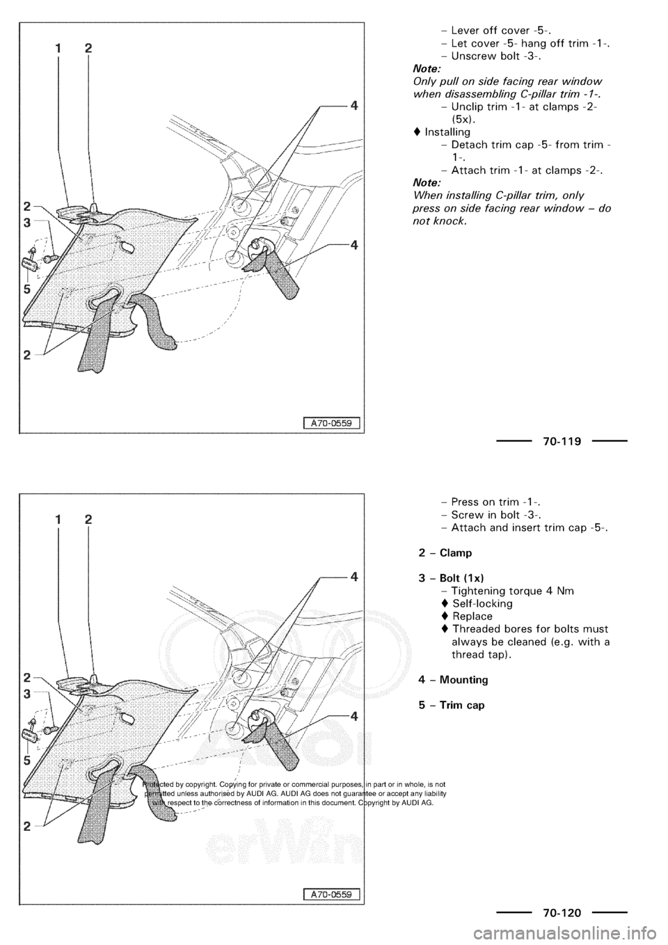 AUDI A3 1997 8L / 1.G General Body Assembly Interior Workshop Manual 