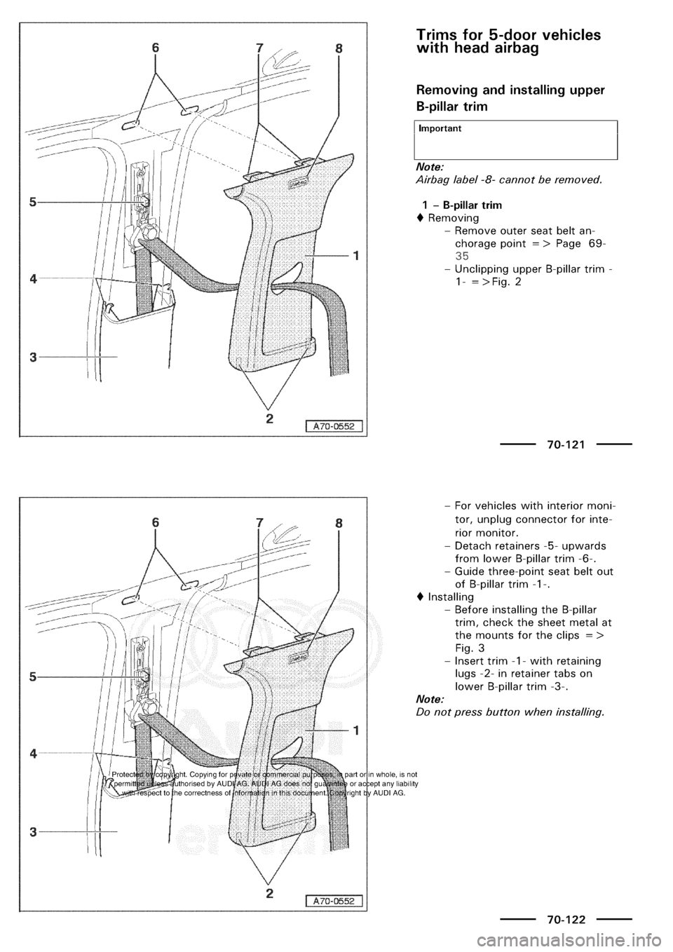 AUDI A3 1997 8L / 1.G General Body Assembly Interior Workshop Manual 