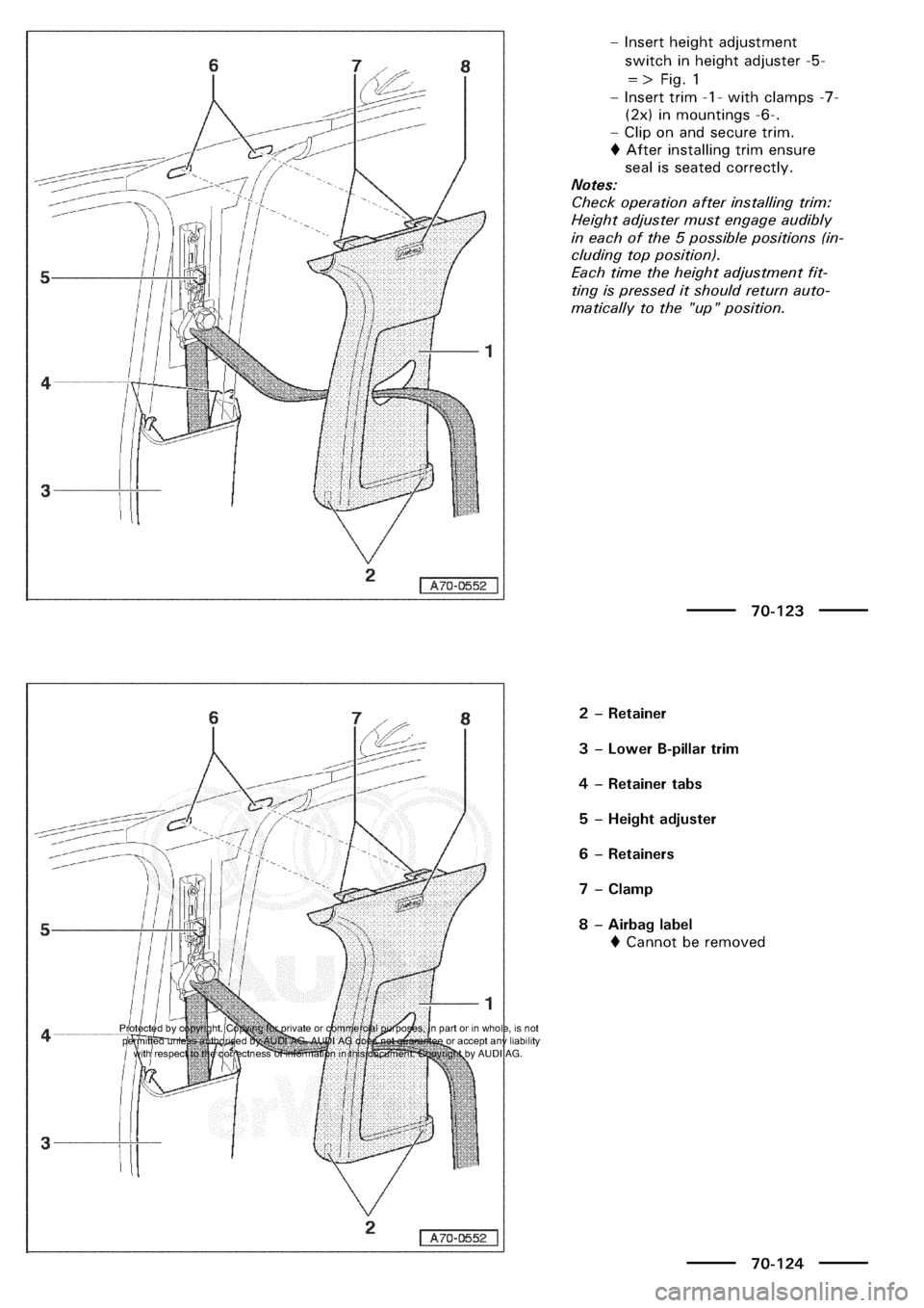 AUDI A3 1997 8L / 1.G General Body Assembly Interior Workshop Manual 
