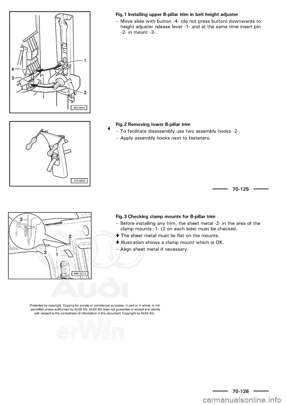 AUDI A3 1997 8L / 1.G General Body Assembly Interior Workshop Manual 