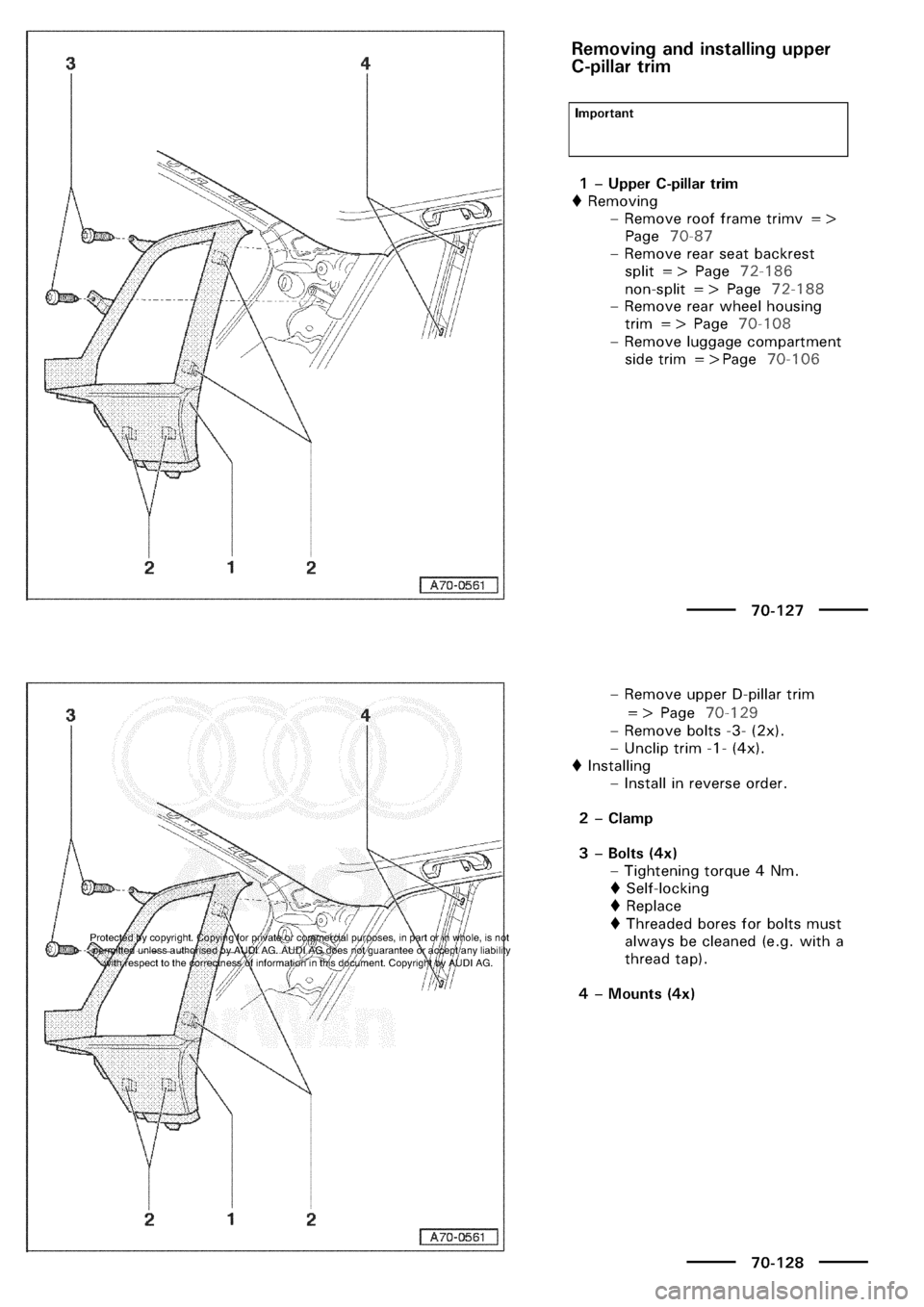 AUDI A3 1997 8L / 1.G General Body Assembly Interior Workshop Manual 