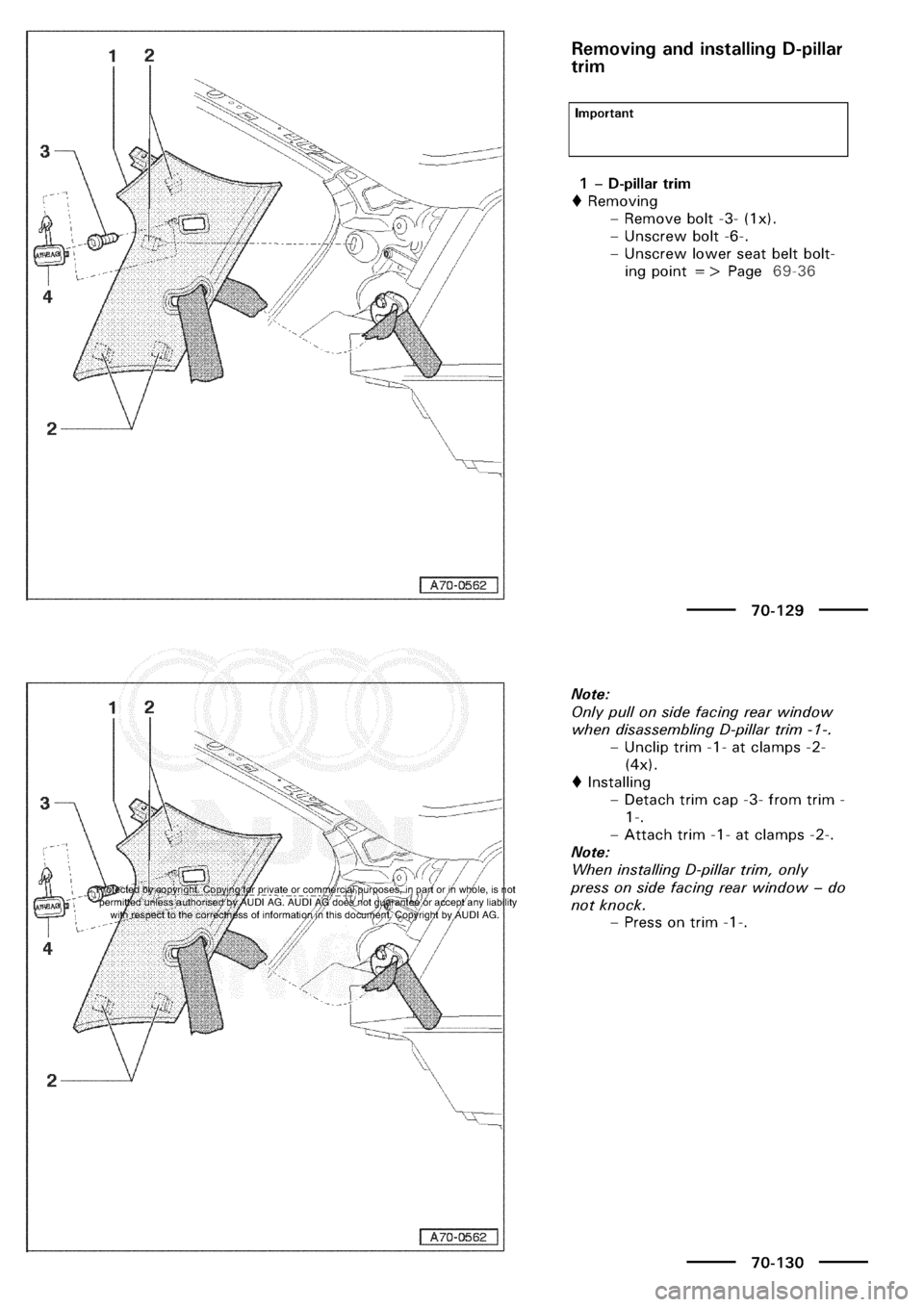 AUDI A3 1997 8L / 1.G General Body Assembly Interior Workshop Manual 