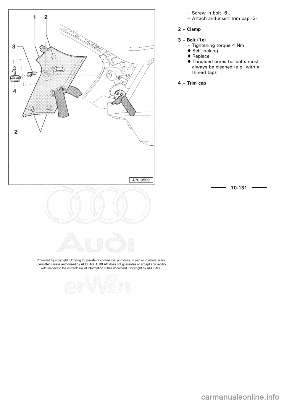 AUDI A3 1997 8L / 1.G General Body Assembly Interior Workshop Manual 