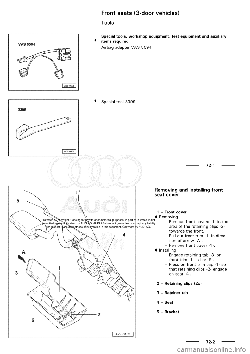 AUDI A3 1997 8L / 1.G General Body Assembly Interior Workshop Manual 