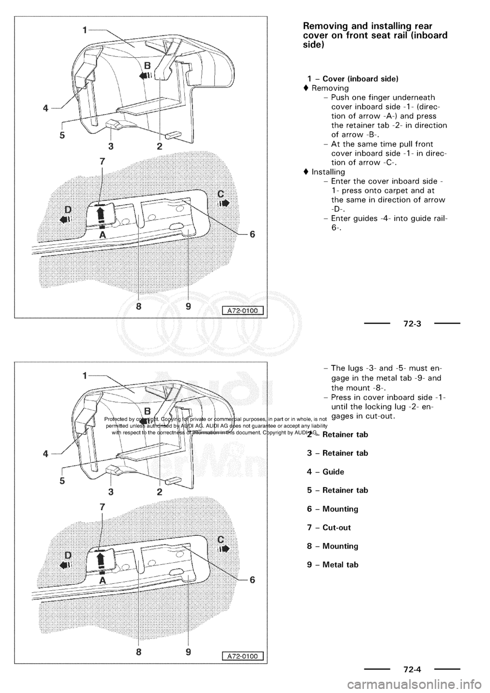 AUDI A3 1997 8L / 1.G General Body Assembly Interior Workshop Manual 