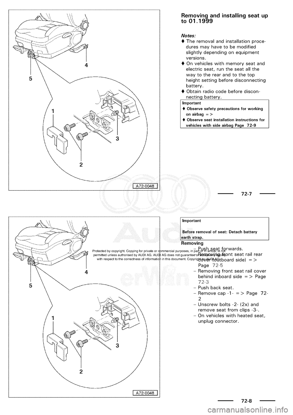 AUDI A3 1997 8L / 1.G General Body Assembly Interior Workshop Manual 