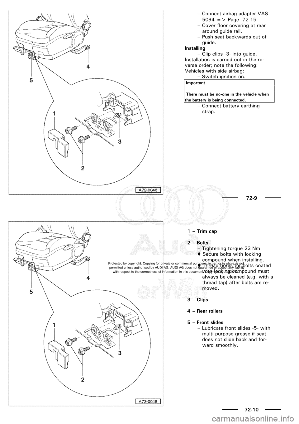 AUDI A3 1997 8L / 1.G General Body Assembly Interior Workshop Manual 