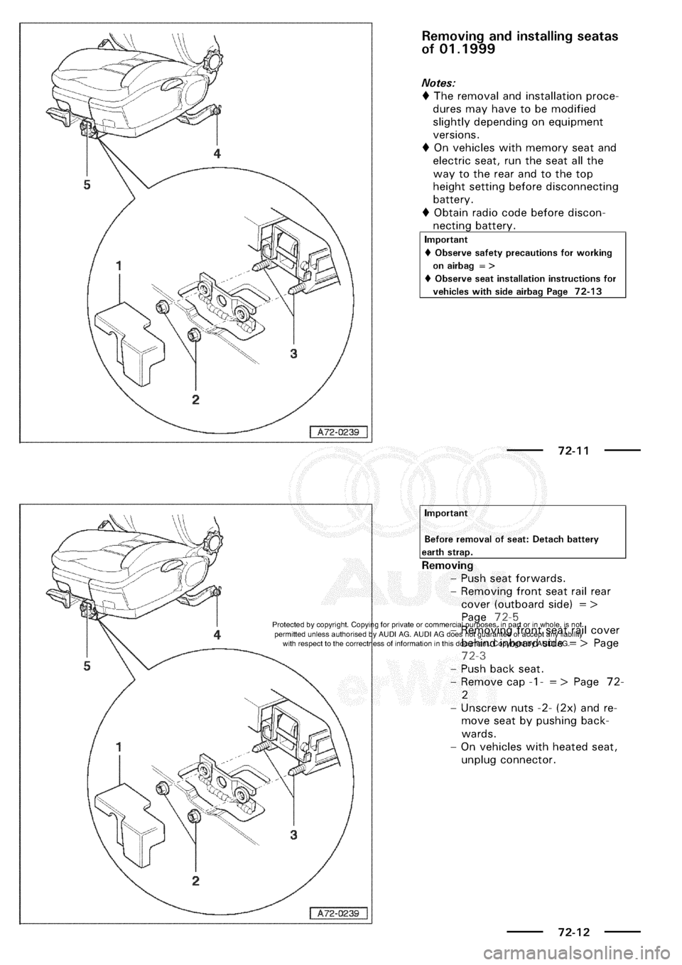 AUDI A3 1997 8L / 1.G General Body Assembly Interior Workshop Manual 