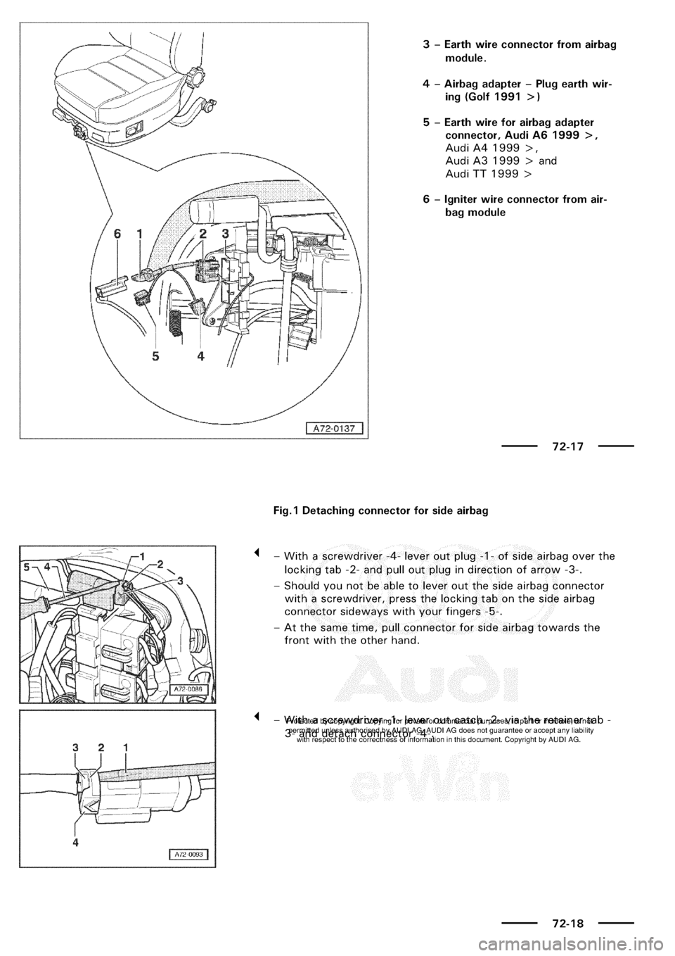 AUDI A3 1997 8L / 1.G General Body Assembly Interior Workshop Manual 