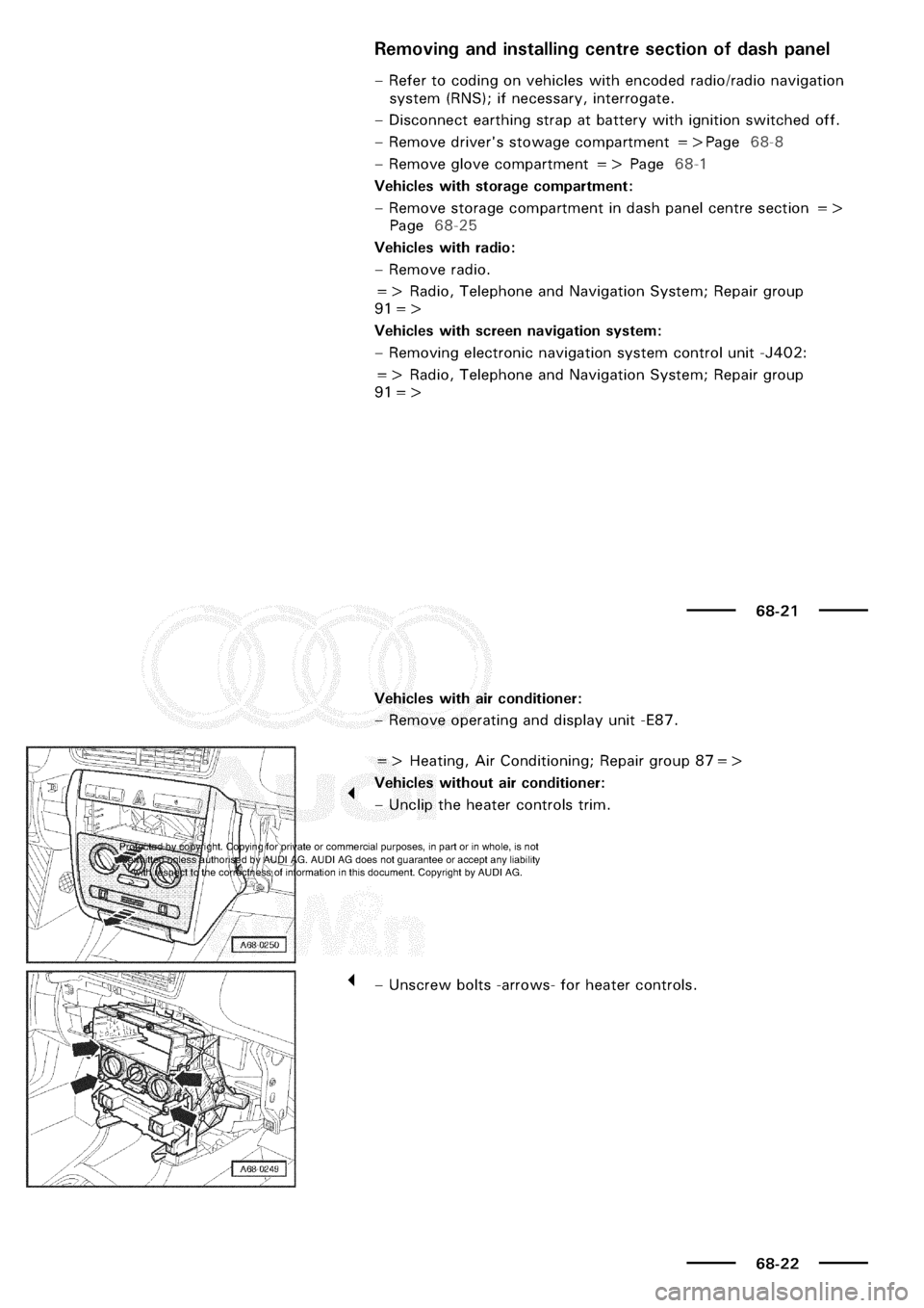 AUDI A3 1997 8L / 1.G General Body Assembly Interior Workshop Manual 