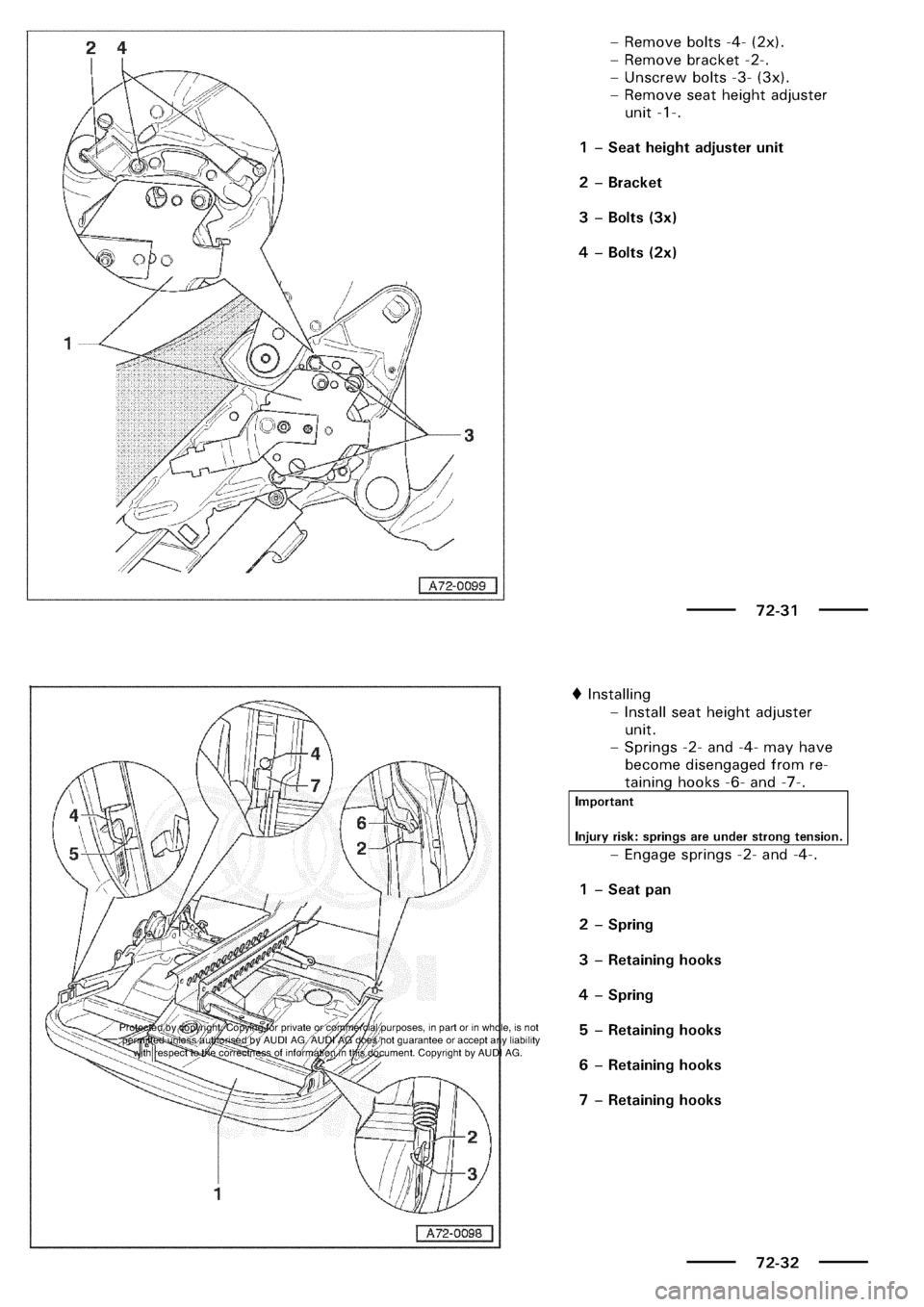 AUDI A3 1997 8L / 1.G General Body Assembly Interior Workshop Manual 