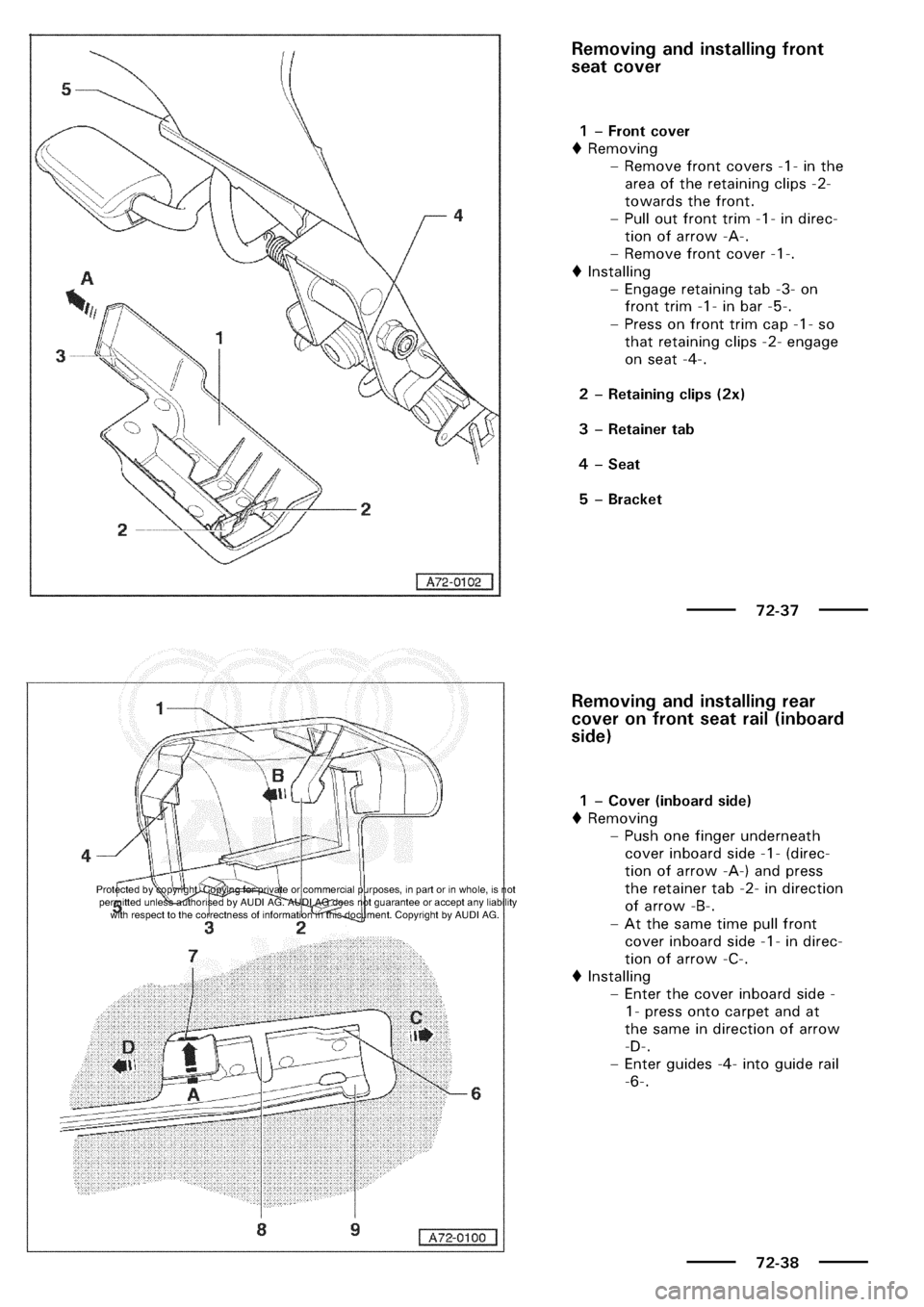 AUDI A3 1997 8L / 1.G General Body Assembly Interior Workshop Manual 
