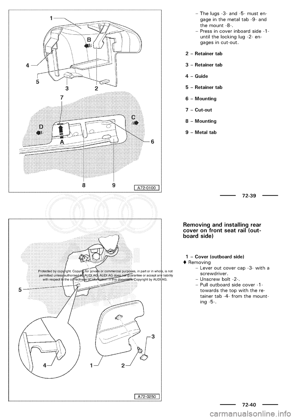 AUDI A3 1997 8L / 1.G General Body Assembly Interior Workshop Manual 