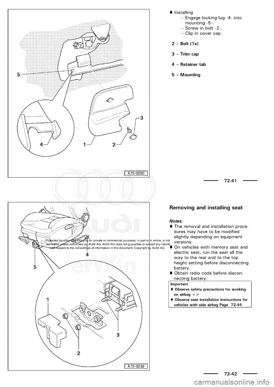 AUDI A3 1997 8L / 1.G General Body Assembly Interior Workshop Manual 