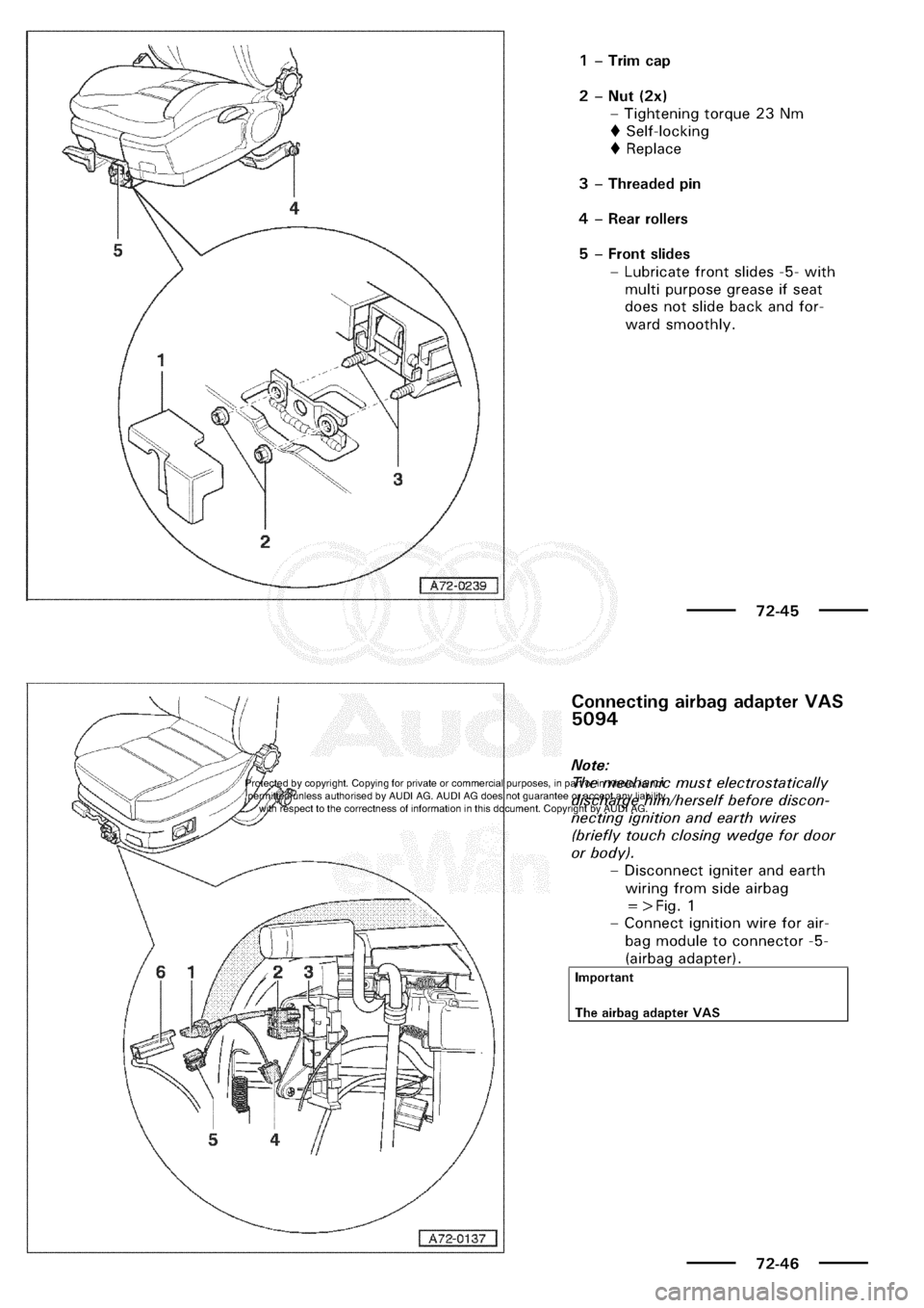 AUDI A3 1997 8L / 1.G General Body Assembly Interior Workshop Manual 