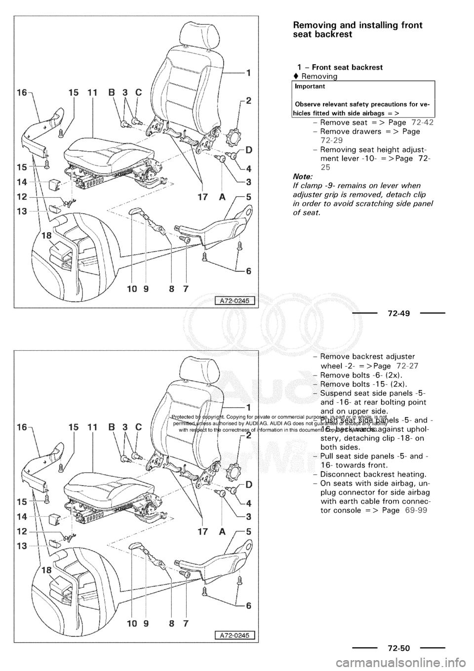 AUDI A3 1997 8L / 1.G General Body Assembly Interior Workshop Manual 