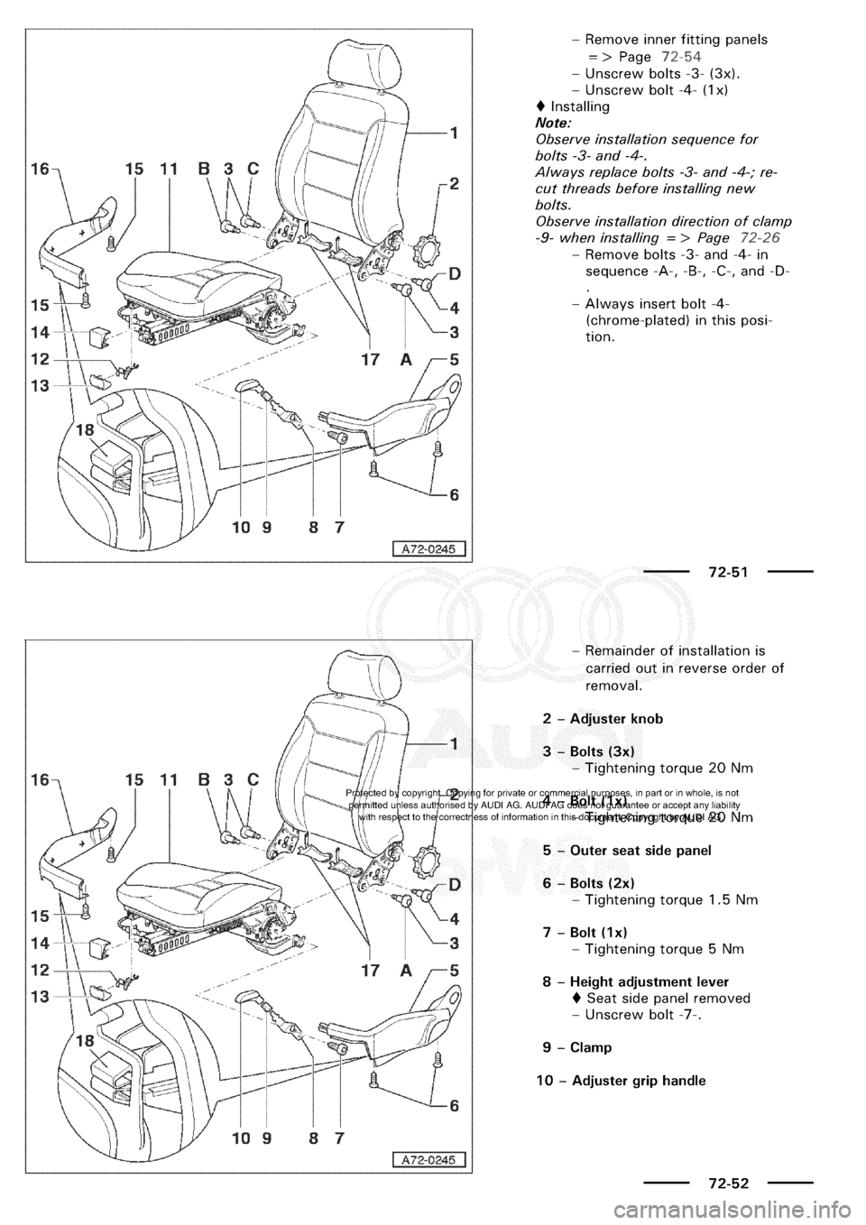 AUDI A3 1997 8L / 1.G General Body Assembly Interior Workshop Manual 